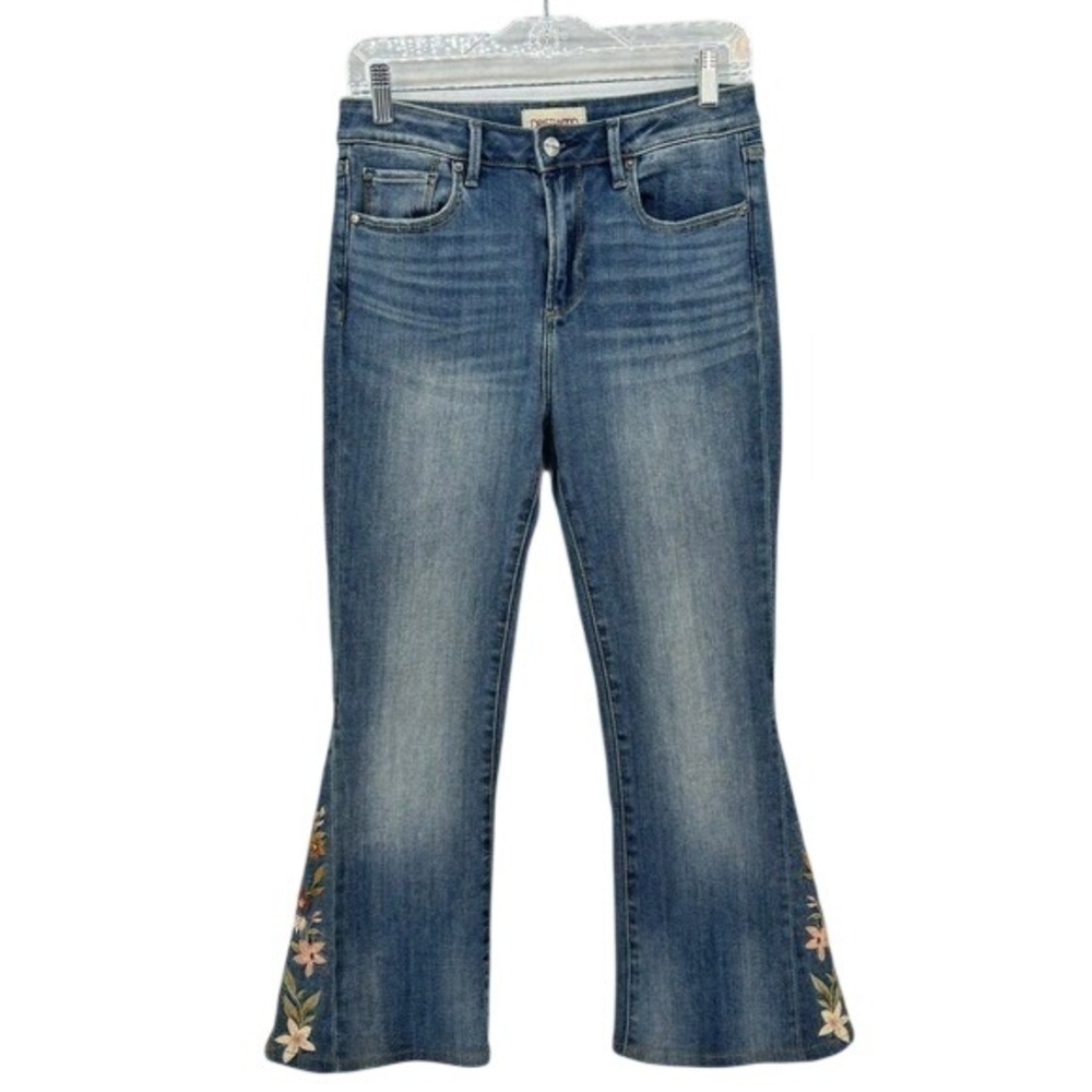 Driftwood Farrah Flare Jeans Womens Size 27 Floral Cropped Embroidered Boho